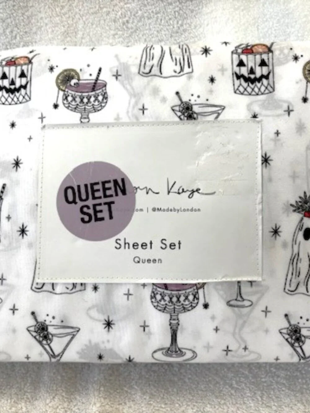 London Kaye Halloween Themed Queen Sheet Set NWT